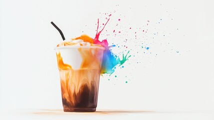 Artistic set of iced coffee beans and coffee cup drinks isolated on white background,hand-drawn vector,hot coffee drinks,cafe shop,modern flat design,Fashionable and cute coffee motif concept.