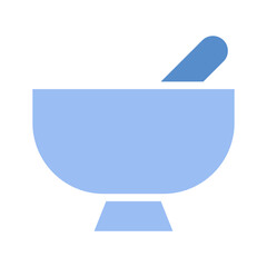 Simple pastel blue mortar and pestle icon representing natural remedy creation