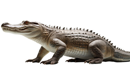 Naklejka premium Realistic depiction of a crocodile in a natural pose, showcasing its features and texture against a plain background on transparent background