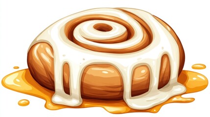 Obraz premium Delicious cinnamon roll, glazed and drizzled with syrup