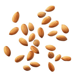  almond flying isolated on transparent background Generative Ai.