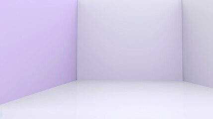 Geometric interior room with lavender and soft white walls with shining floor