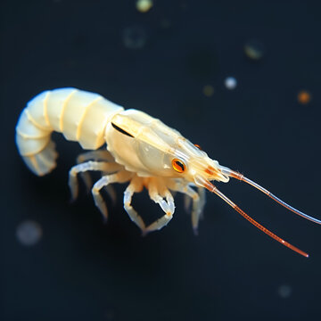 Black Sea plankton and zooplankton under a microscope, Mysid shrimp, looks very much like a shrimp, class Malacostraca, type Arthropoda, in the video female with embryos in brood pouch