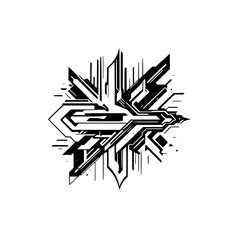 Cyberpunk Abstract Design: Geometric Tech Element on White