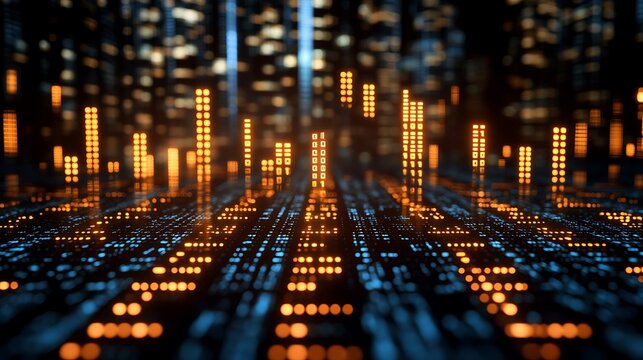 Abstract cityscape with digital light trails