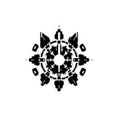 Futuristic Tech Snowflake - Geometric Black & White Design