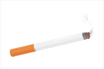 Cigarette icon with realistic illustration. smoking room. burning cigarette smoke