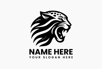 Minimal cougar or leopard head vector logo design, stylized wild cat symbol isolated on white background for modern branding and stock illustration