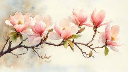Obraz premium Watercolor Magnolia Blossoms: A Delicate Springtime Painting