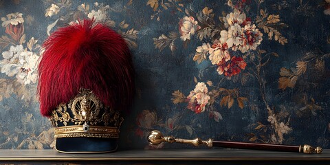 Royal Regalia: A Majestic Bearskin Cap and Ceremonial Mace
