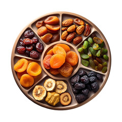 Colorful Assorted Dried Fruits Platter with Nuts for Healthy Snacking and Festive Occasions on transparent background