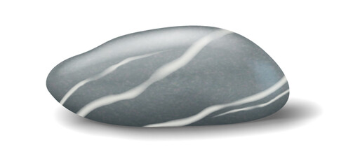 Realistic illustration of a smooth gray stone with white veins and shadow. Digital rendering showcases intricate patterns in neutral tones for nature themes.