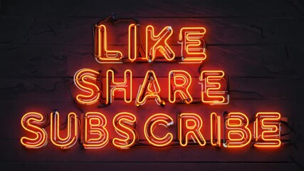 modern text like share subscribe neon sign promotion video motion