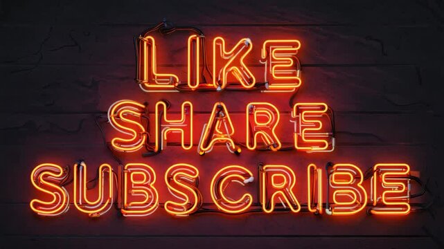 modern text like share subscribe neon sign promotion video motion