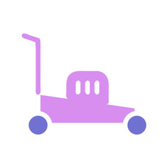 Stylized lawnmower icon displaying minimalist purple design on white canvas