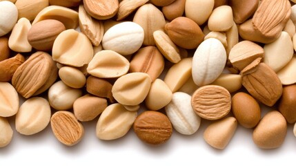 Obraz premium A mix of various unshelled nuts and seeds in natural colors, filling the frame with a textured, organic appearance.
