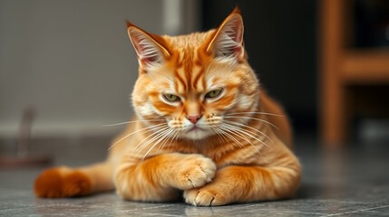 Obraz premium A sulky red cat with crossed paws