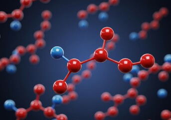 Molecular structure with red and blue atoms