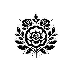 Black Floral Illustration: Elegant Rose Motif on White, Vector Design