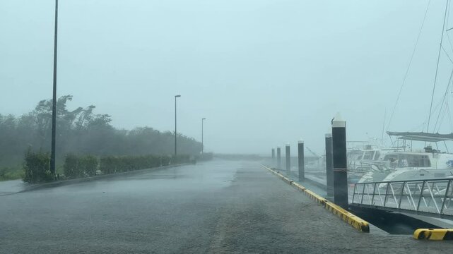 Strong Wind And Heavy Rain Sweeps Over Harbor - Khanun