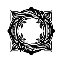 Obraz premium Ornate Black & White Floral Wreath Design on White Background