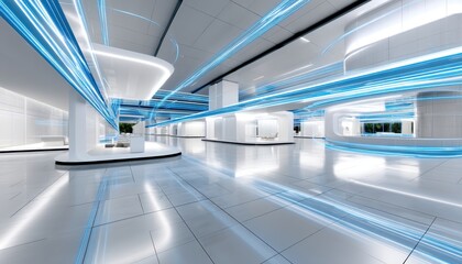 Obraz premium Futuristic interior with glowing lines and curves.
