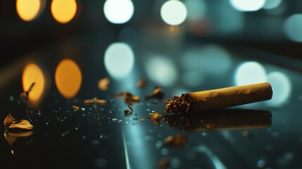 Smashed Cigarette on Reflective Surface