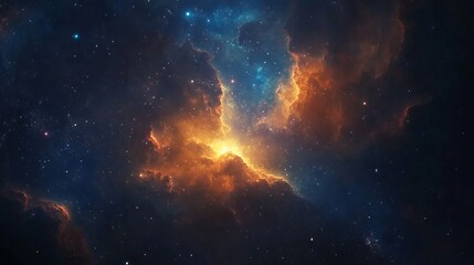 Fototapeta premium Stunning cosmic nebula with vibrant orange and blue hues in deep space sky gas dark fire dust glow