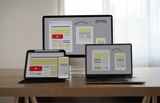 Web Design Homepage Internet layout desktop devices online responsive website and desktop computer