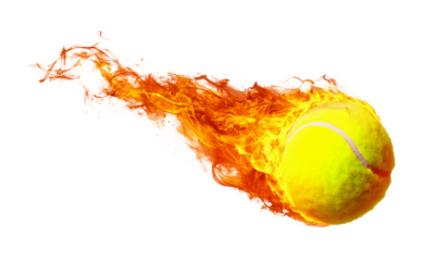 Fast Tennis Ball with Fire Trail Isolated on Transparent Background PNG
