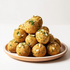 Fototapeta premium Pile of laddu sweets on white background