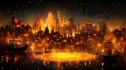 Fototapeta premium Burning cityscape night view