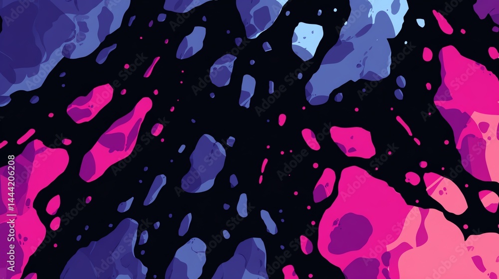 Poster abstract background with colorful splatters and spots on dark backdrop