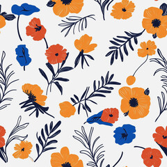 Obraz premium colorful watercolor of Beautiful floral Seamless Pattern featuring soft colors and various flowers white background