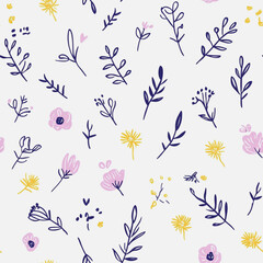 colorful watercolor of Beautiful floral Seamless Pattern featuring soft colors and various flowers white background


