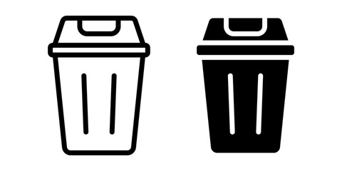 Vector isolated Dustbin icon set in black outline and fill
