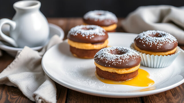 Apetitosas donas de chocolate sobre fondo amarillo