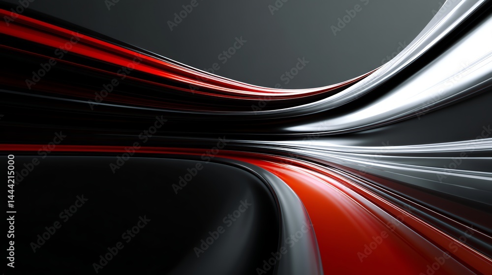 Poster abstract curved lines with red white and black colors background