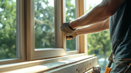 Worker Installing a Window in a Home