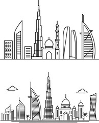 Obraz premium Dubai City skyline buildings linear vector