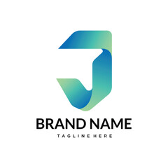 j abstract gradient typography letter logo design
