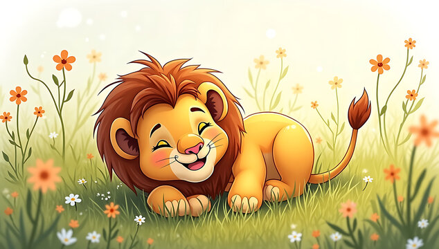 lion cub with a flower cartoonize