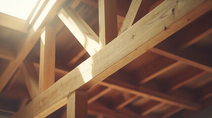 Wooden Beams in Construction Site