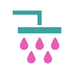 Stylized shower icon with flowing water droplets for bathroom design concept