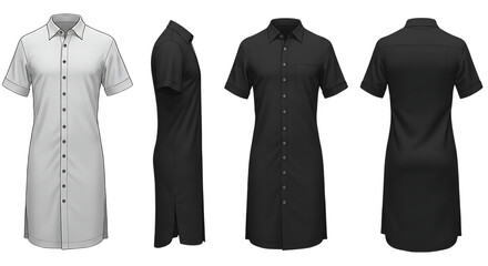 Men’s Shirt Dress Drawing Isolated on White
Artistic drawing of a men's modern shirt dress, front perspective, isolated on a white background—ideal for transparent apparel branding and catalog design