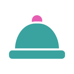 Abstract minimalistic representation of a teal hat with a pink pompom