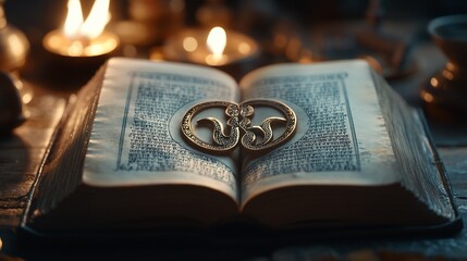 Ancient book with golden ornate marker
