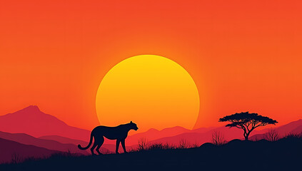 Black Panther Against a Fiery Sunset