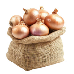 fresh onions in burlap sacks isolated [Transparent Background PNG]. 