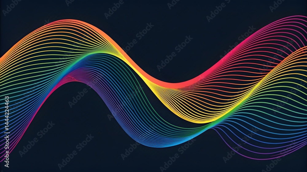 Aufkleber a vibrant rainbow colored wave pattern with multiple thin lines on a dark background illustration